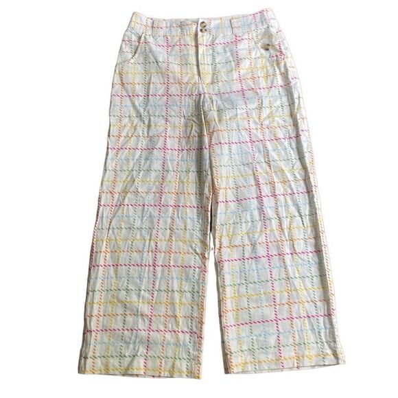 ModCloth Join Joyfully Wide Leg Pant Rainbow Plaid NWT 8 Trousers - Picture 2 of 5